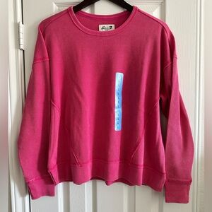 New SEVEN7 Women's Hot Pink Long Sleeve Waffle Crewneck T-Shirt, Large